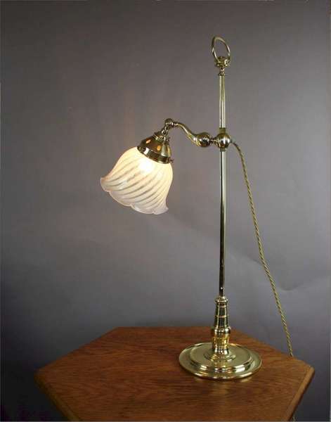 Arts And Crafts Brass Table With Vaseline Shade photo vintage