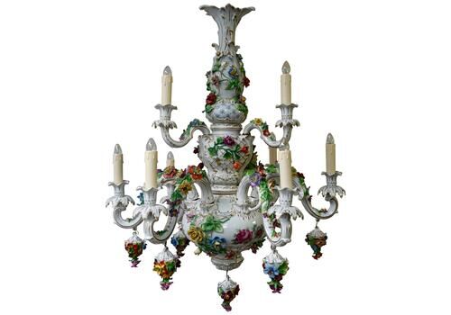 Spectacular Large Italian Rococo Style Porcelain Floral Chandelier