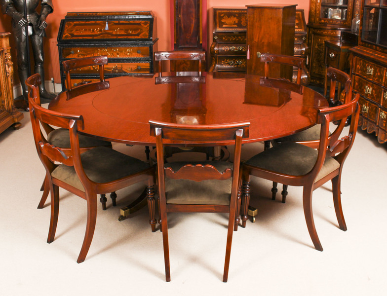 Vintage 6ft Diam Gany Jupe Dining Table Leaf Cabinet 8 Chairs