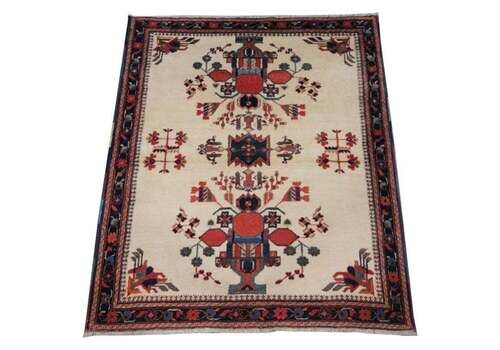 Antique Ivory Ground Afshar Rug With Vase Design, Circa 1920