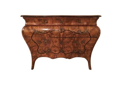 18th C. Italian Lombard Cabinetmakers Baroque Inlaid Walnut Chest Of Drawers