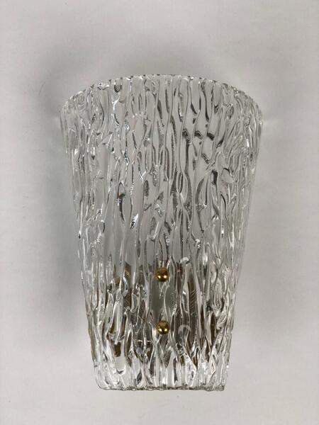 Pair Of J.T. Kalmar Midcentury Wall Lights, Textured Glass And Brass photo furniture