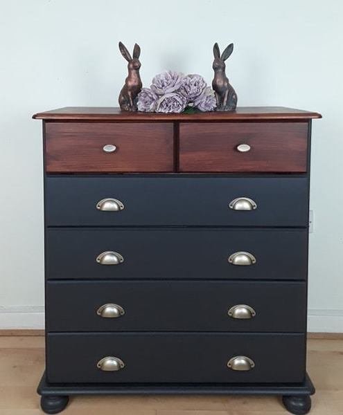 Rustic Vintage Large Solid Pine Chest Of Drawers Hand Painted In