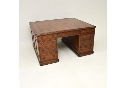 Antique Victorian Mahogany Leather Top Partners Desk