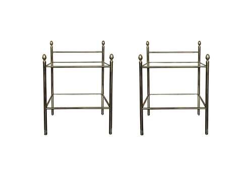 Pair Of Midcentury Italian Bronze And Glass With Nightstands With Crest