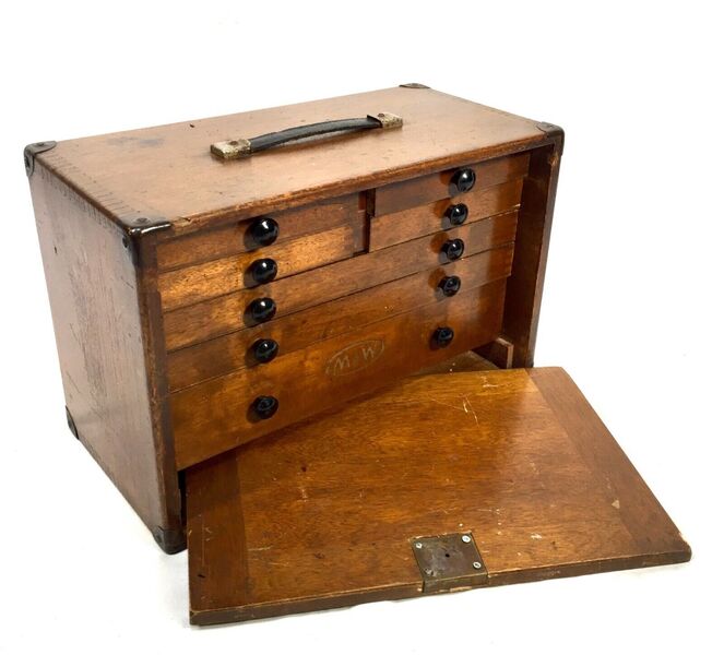 Antique Wooden Engineers Toolbox Tool Box Collectors Cabinet