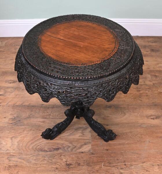 Burmese Side Table Carved Tip Top Occasional Burma 1880 photo furniture