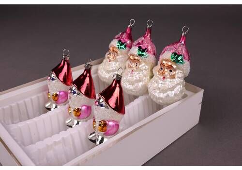 Set Of 6 Czech Glass Santa Ornaments | Vintage Hand Painted Christmas Decor | Retro 1980s Christmas Tree Decorations