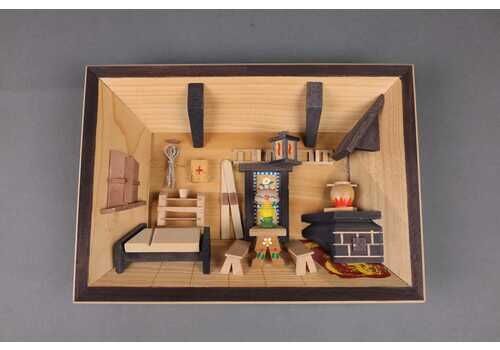 Vintage German 3d Wall Art | Erzgebirge Diorama | Handcrafted Wood Scene | Rustic Alpine Cabin Decor