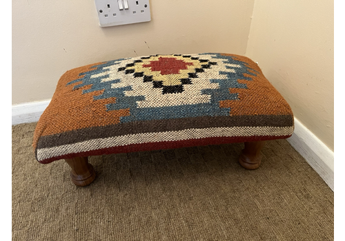 Kilim Flat Weave Wooden Upholstered Footstool