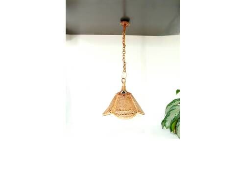 Ombrellino, Vintage Bamboo And Viennese Straw Ceiling Lamp, Italy, 1970s