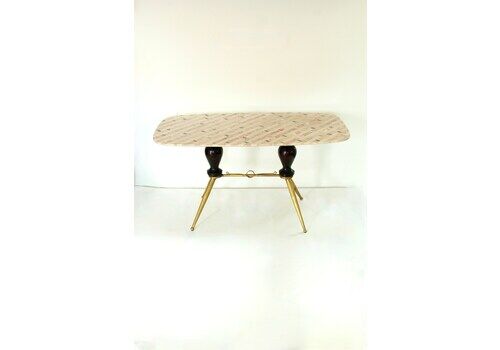 Malvasia, Antique Mid Century Marble And Brass Coffee Table, Italy, 1950s