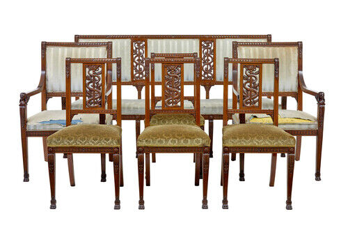 Early 20th Century 7 Piece Carved Walnut Empire Revival Suite