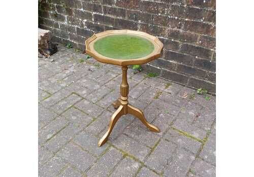 Vintage Upcycled Wine Table, Side Or Lamp Table Gorgeous 1980s Table With A Matt Gold Painted Finish & The Original Green Leatherette Top