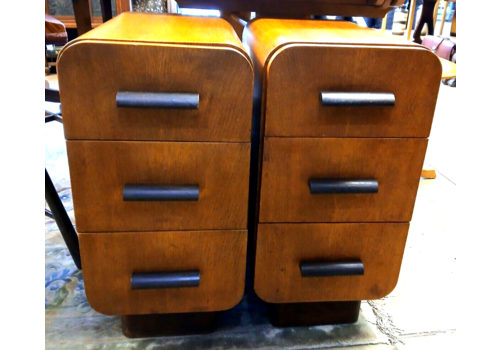 Pair  Art Deco Style Light Oak Bedside Cabinets By Jindrich Halabala Circa 1950
