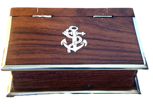 Book Design Mahogany Trinket Box With Brass Anchor And Edge Detail