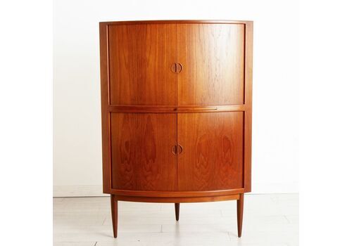 Danish Midcentury Teak Corner Drinks Cabinet With Tambour Doors By Johannes Andersen C.1960s