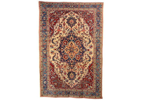Vintage Heriz Carpet Iran 1940s 50s Furnishing Cotton Wool Big Knot