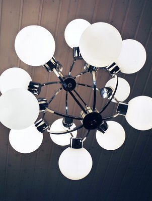 Space Age Glass And Chrome Chandelier From Kaiser Idell / Kaiser Leuchten, 1960s photo furniture