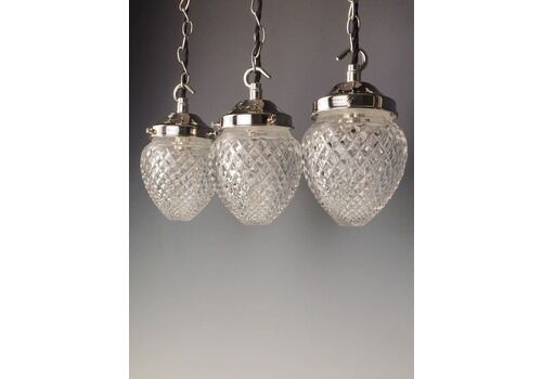 Set Of 3 Edwardian Antique Cut Glass Pendant Lights – Elegant Vintage Ceiling Fixtures