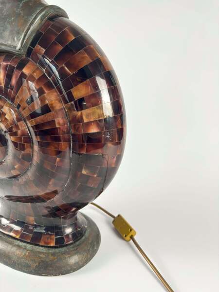 Vintage Maitland Smith Bronze Penshell Snail Table Lamp C.1980s photo furniture