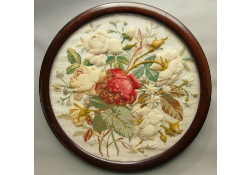 Antique Cut Wool Picture Roses