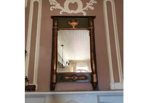 French Napoleon Style Empire Mirror / Antique Empire Mirror / Gilt And Green French Mirror / Trumeau Style Mirror / Large Mantle Mirror