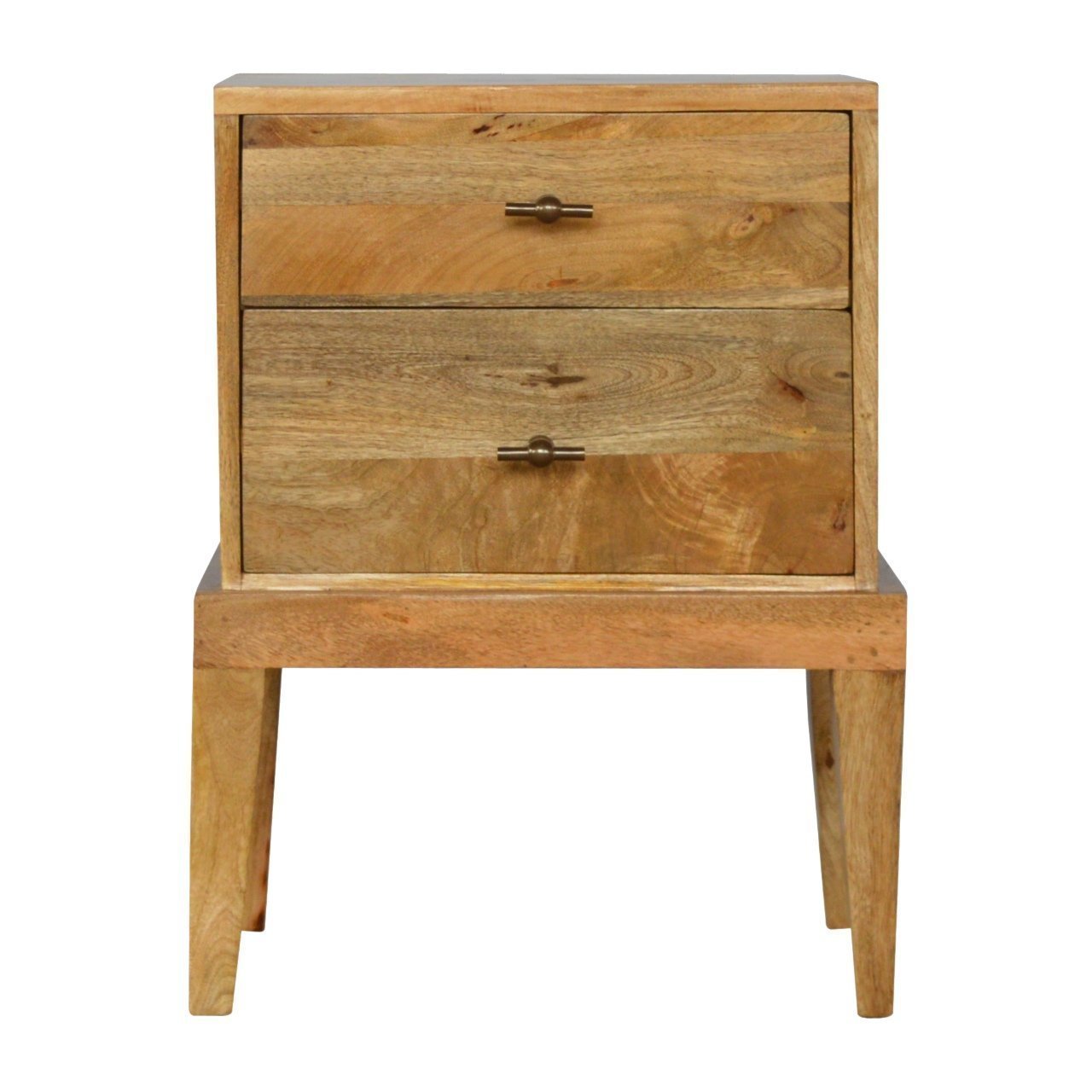 Mid Century Modern Style 2 Drawer Solid Wood Bedside With T Bar