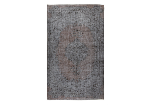 5.2x8.4 Ft Mid Century Handmade Turkish Rug Redyed In Gray With Medallion Design