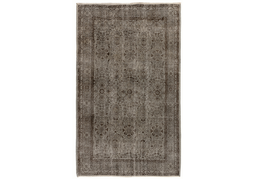 5.4x8.8 Ft Mid Century Floral Design Rug Overdyed In Gray, Handknotted In Turkey
