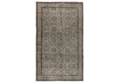5.7x9.4 Ft Mid Century Area Rug Overdyed In Gray, Handknotted In Turkey