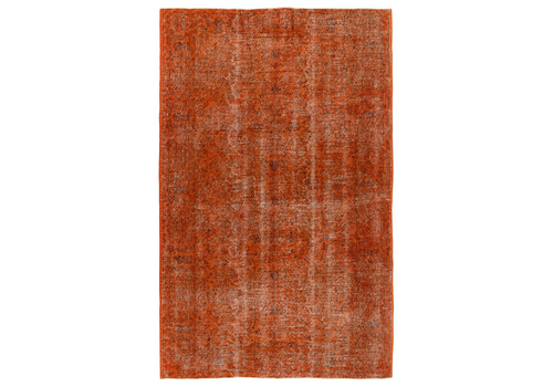 5.5x8.5 Ft Distressed Mid Century Rug Re Dyed In Orange, Handknotted In Turkey