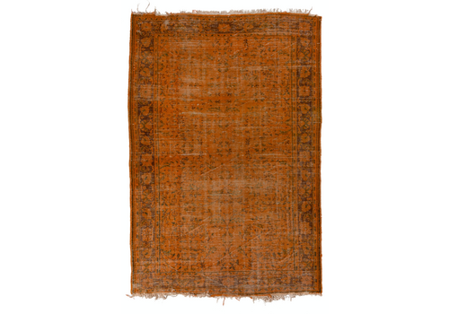 7.3x10.5 Ft Mid Century Area Rug Re Dyed In Orange, Handknotted In Turkey