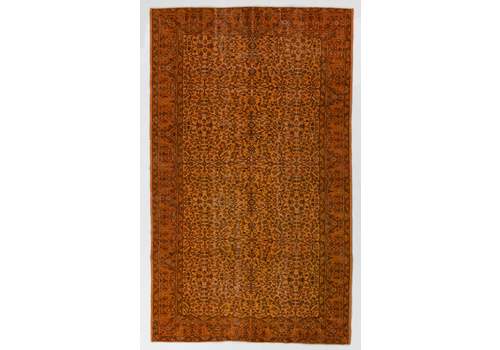 5.8x9.5 Ft Mid Century Floral Area Rug Re Dyed In Orange, Handknotted In Turkey