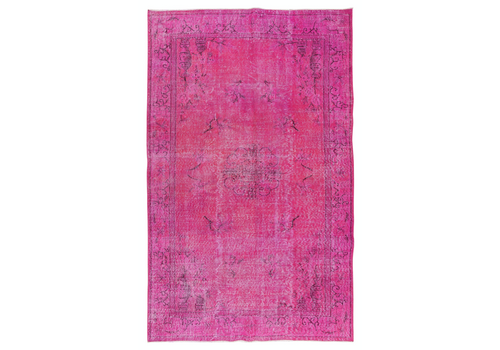 5.4x8.7 Ft Art Deco Chinese Design Handmade Mid Century Rug Over Dyed In Pink