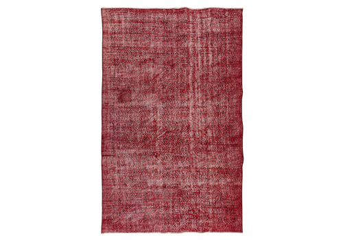 5.3x8.5 Ft Midcentury Handmade Turkish Rug Over Dyed In Red For Modern Interiors