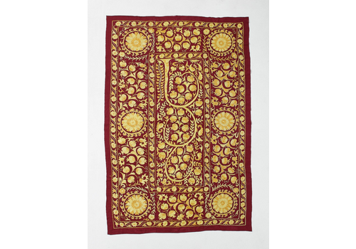 4.8x7 Ft Central Asian Suzani Textile, Silk Embroidered Bed Cover, Wall Hanging