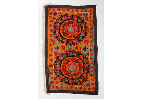 5.8x9.4 Ft Asian Suzani Textile, Embroidered Cotton And Silk Bed Cover