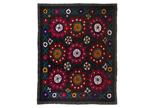 6.4x7.8 Ft Vintage Asian Silk Embroidered Suzani Bed Cover Or Wall Hanging