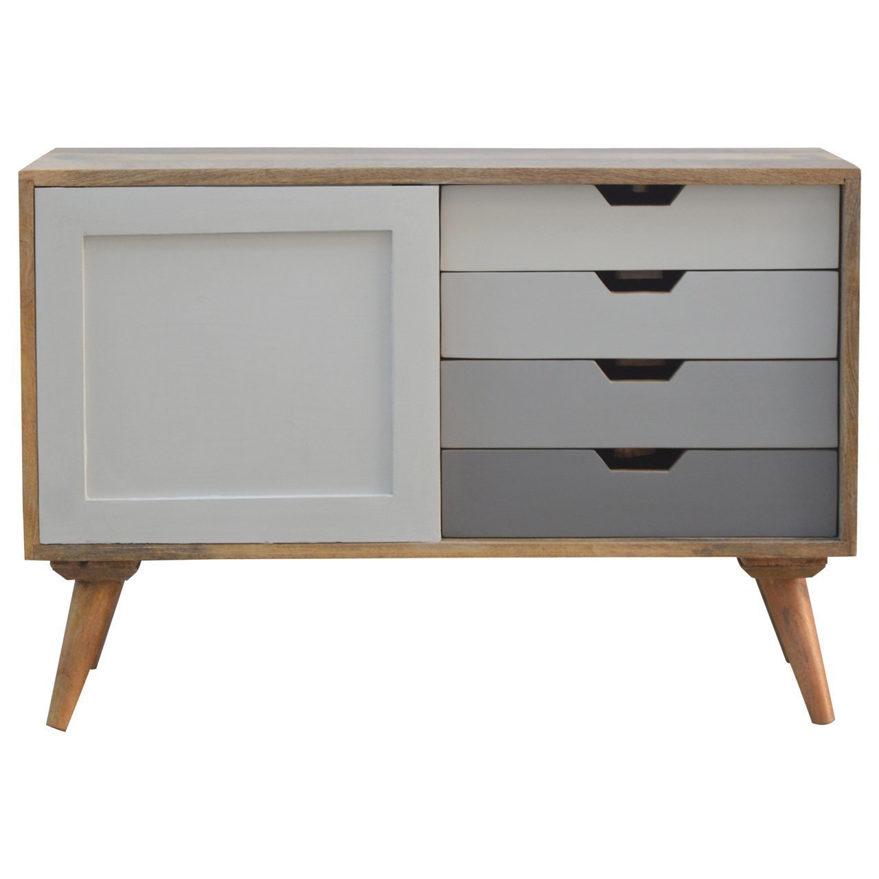 Mid Century Modern Style Solid Wood Hand Painted Sideboard With Sliding