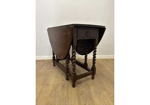 Antique Oak Gateleg Drop Leaf Dining Table With Barley Twist Legs & Drawer, Vintage Extendable Table, Country Cottage Furniture