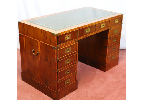 Lovely Yew Wood Campaign Style Pedestal Desk