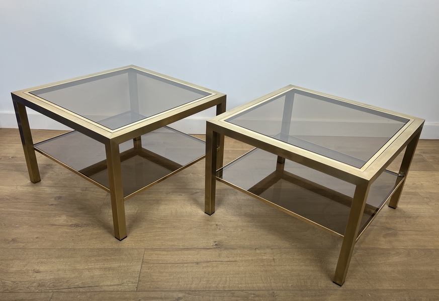 Pair Of Large Square Brass Side Tables photo for sale