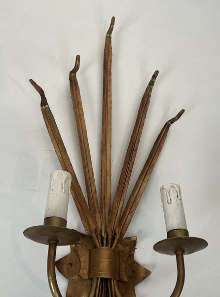 Pair Of Golden Sconces With Ears Of Wheat In The Style Of Coco Chanel photo 1450.0