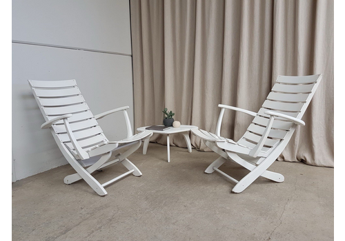 Vtg Mid Century Pair 2 French Rivera Poolside Patio Deck Chairs & Table R839