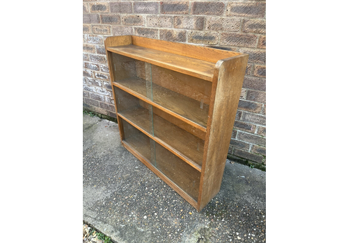 Antique Oak Bookcase, Solidly Made, Retro, Sliding Panels, Cabinet, Shelving
