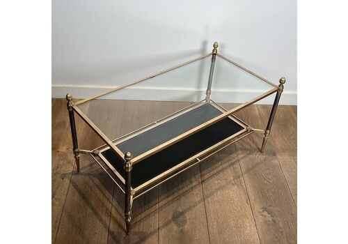 Brass Coffee Table With Black Leather Top And Gold Trim From Maison Jansen