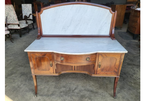 Antique Edwardian Serpentine Marble Top Sideboard Washstand