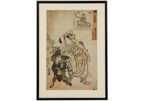 19th Century Japanese Woodblock Lady And Dairy Cow
