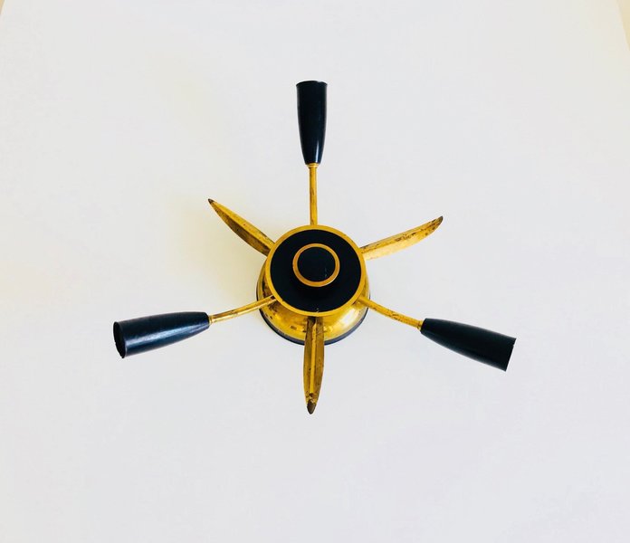Very Beautiful Sputnik Brass Pendant 3 Black Metal Arms 3 Brass